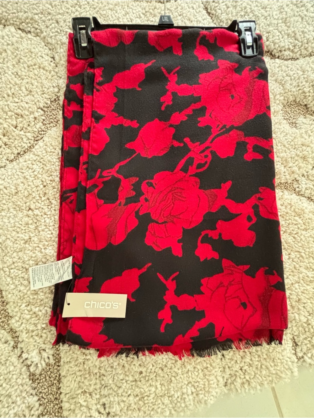 NWT - Chico's Black and Red Floral Scarf/Wrap